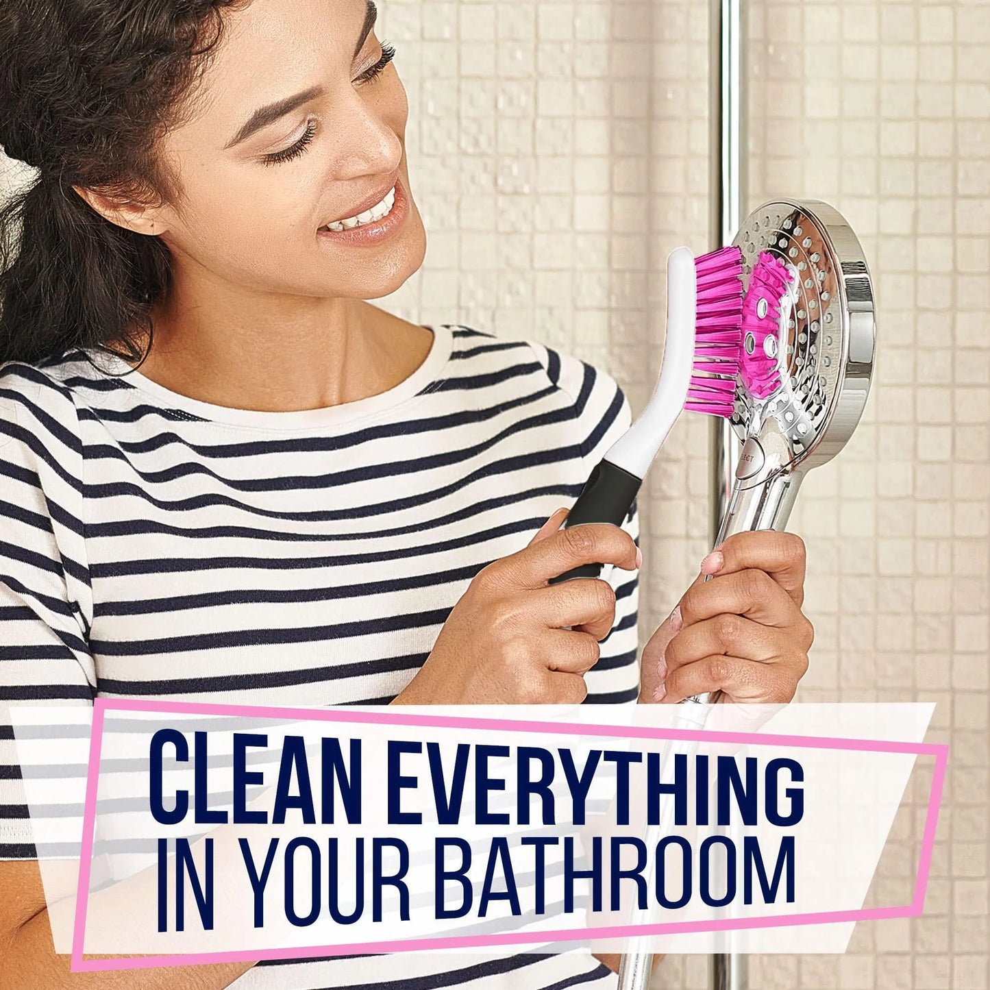 Scrub Brush Set of 3Pcs Cleaning Shower Scrubber Ergonomic Handle Black Pink