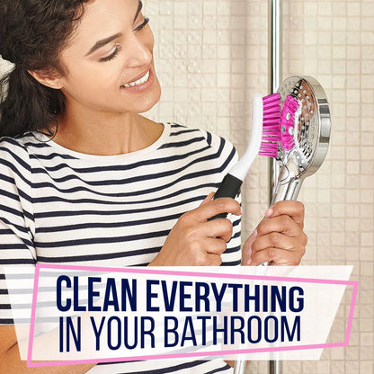 Scrub Brush Set of 3Pcs Cleaning Shower Scrubber Ergonomic Handle Black Pink