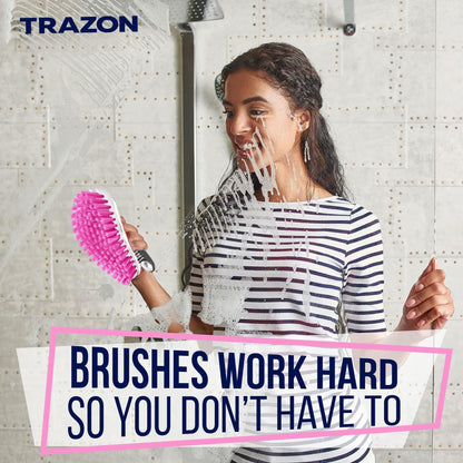 Scrub Brush Set of 3Pcs Cleaning Shower Scrubber Ergonomic Handle Black Pink