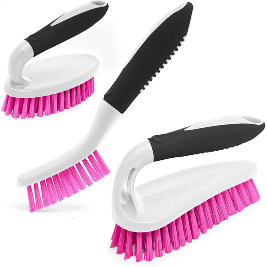 Scrub Brush Set of 3Pcs Cleaning Shower Scrubber Ergonomic Handle Black Pink