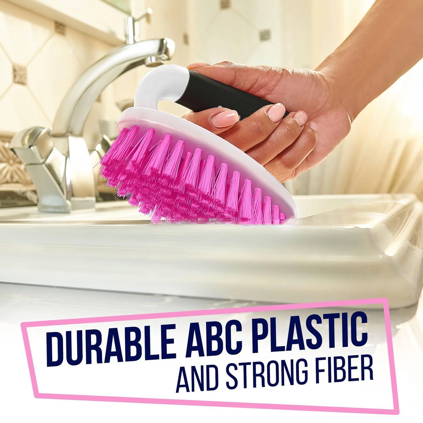 Scrub Brush Set of 3Pcs Cleaning Shower Scrubber Ergonomic Handle Black Pink