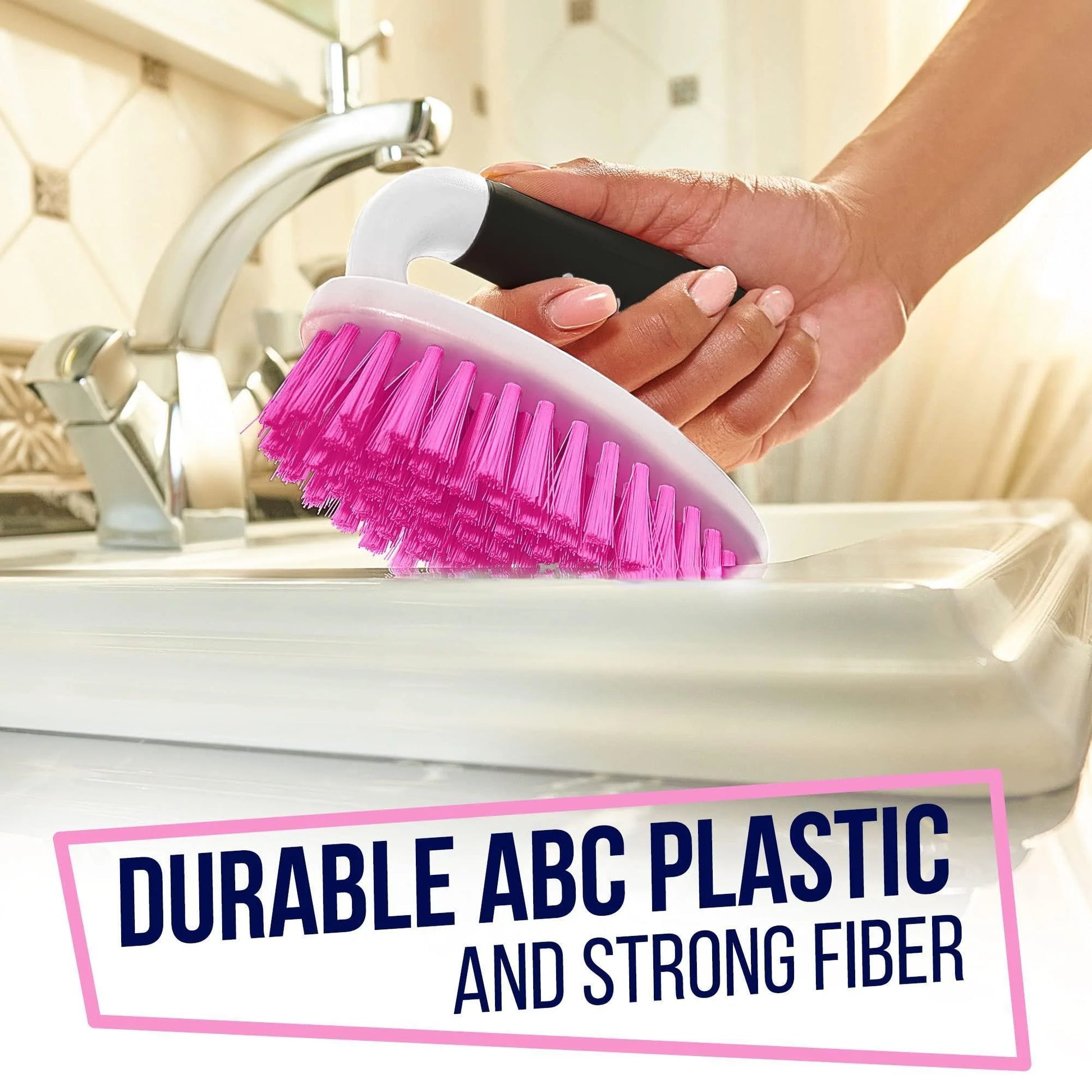 Scrub Brush Set of 3Pcs Cleaning Shower Scrubber Ergonomic Handle Black Pink