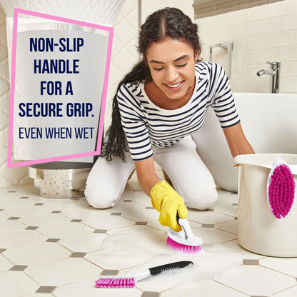 Scrub Brush Set of 3Pcs Cleaning Shower Scrubber Ergonomic Handle Black Pink